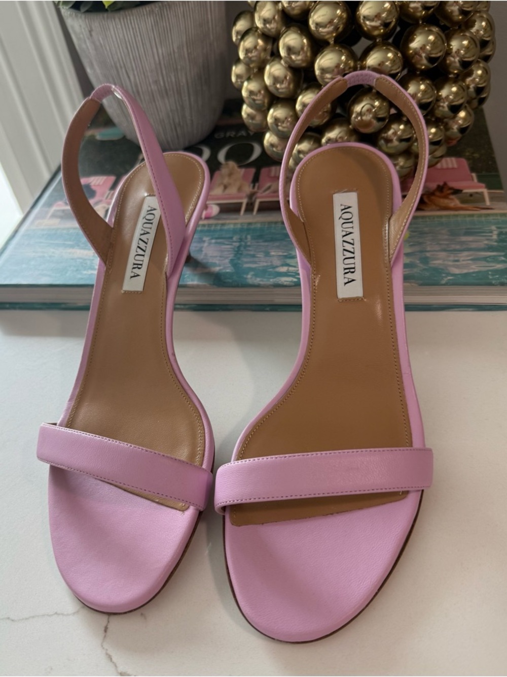 Aquazzura So Nude Petal Rode Sandal, Pink Slingback Kitten Heel EU 39 US 9 - Picture 8 of 9